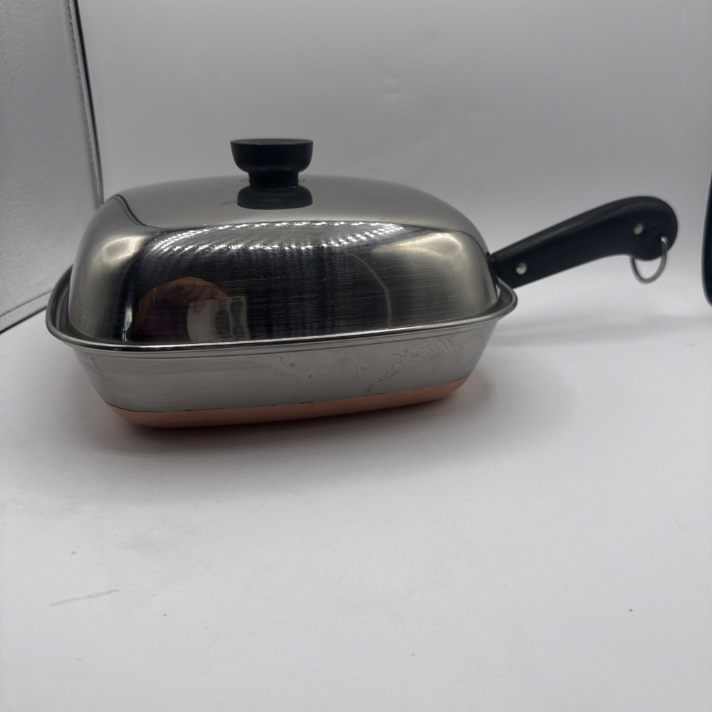 Revere Ware USA Small Square Copper Bottom Pot Fry Pan Skillet Bacon Clean - Picture 2 of 15